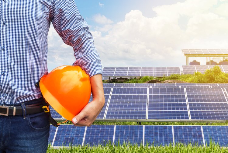 Solar panels in field